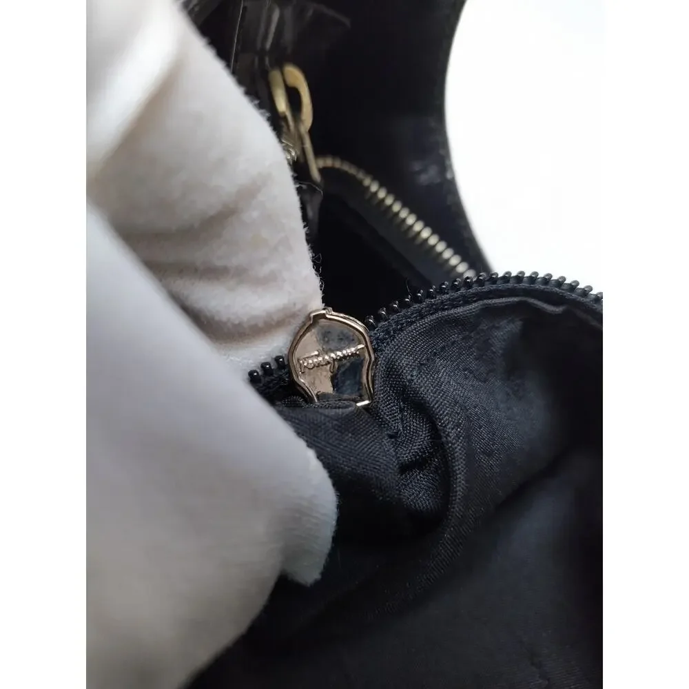 Salvatore Ferragamo Black Patent Leather Zipper Closure Hobo Shoulder Bag